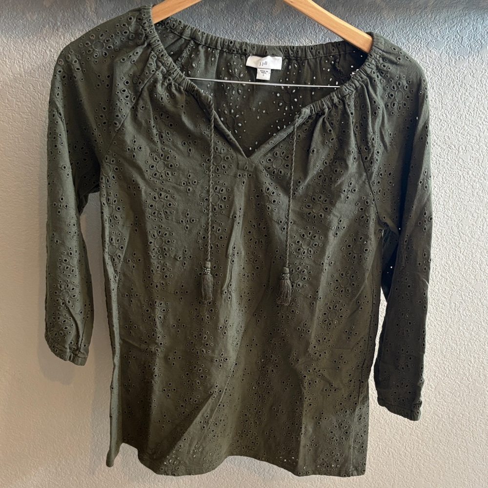J. Jill Olive Eyelet Blouse